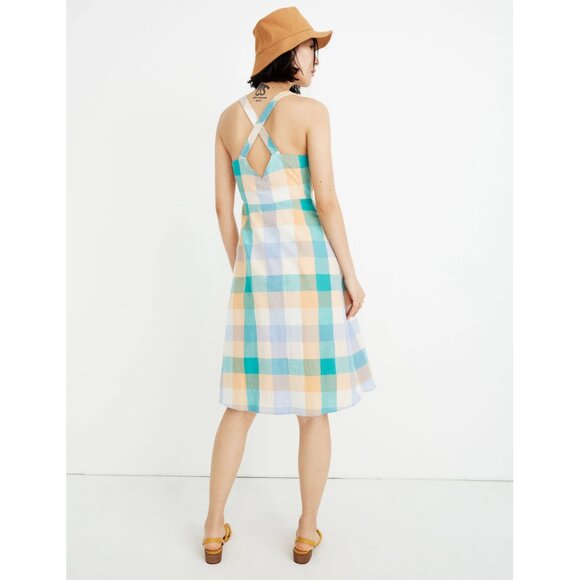 Madewell Tank Button-Front Midi Dress in Rainbow Check Size 6 NWOT - Picture 4 of 10